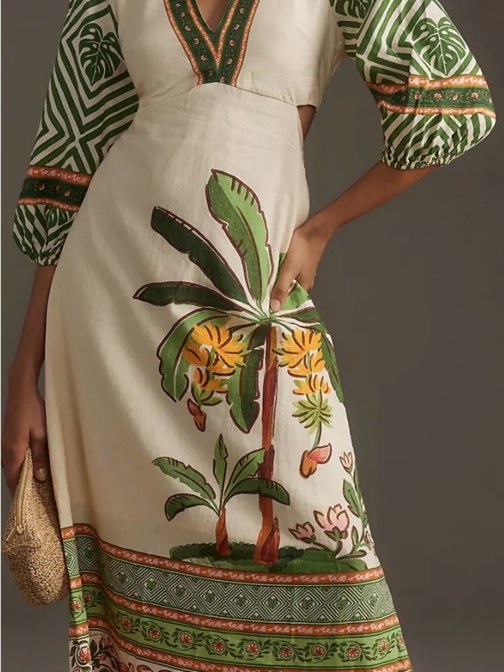 FARM Rio Cream Maxi Dress with Green and Yellow Botanical Print - Picture 2 of 6
